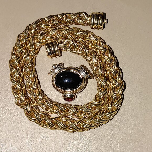 Joseph Esposito Snap Woven Chain Necklace Detachable Pendant Gold Tone Black Red - Picture 7 of 16